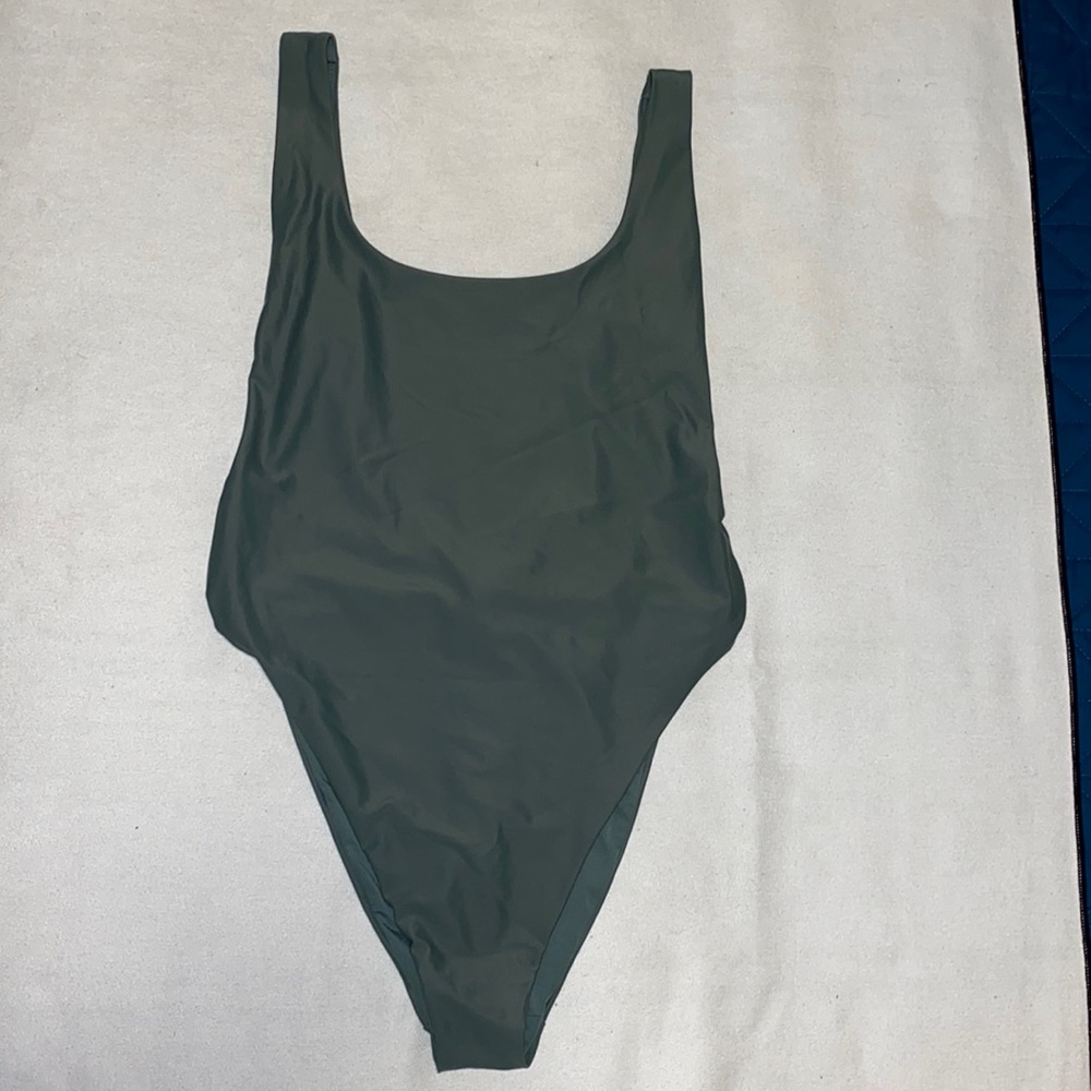 Aerie super high waisted one piece green swim suit Sz large